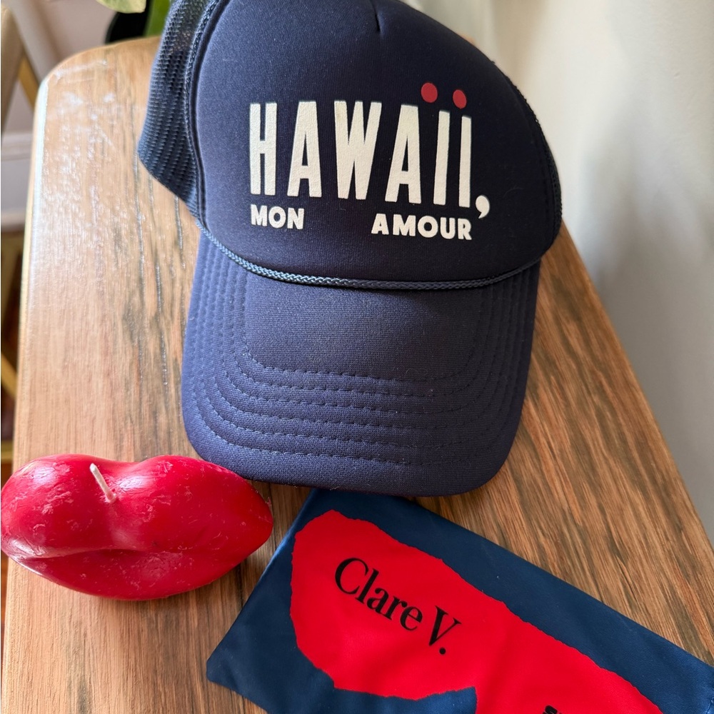 FREE GIFT w/ Clare V Trucker Hat + sunglasses pouch & red lips candle included